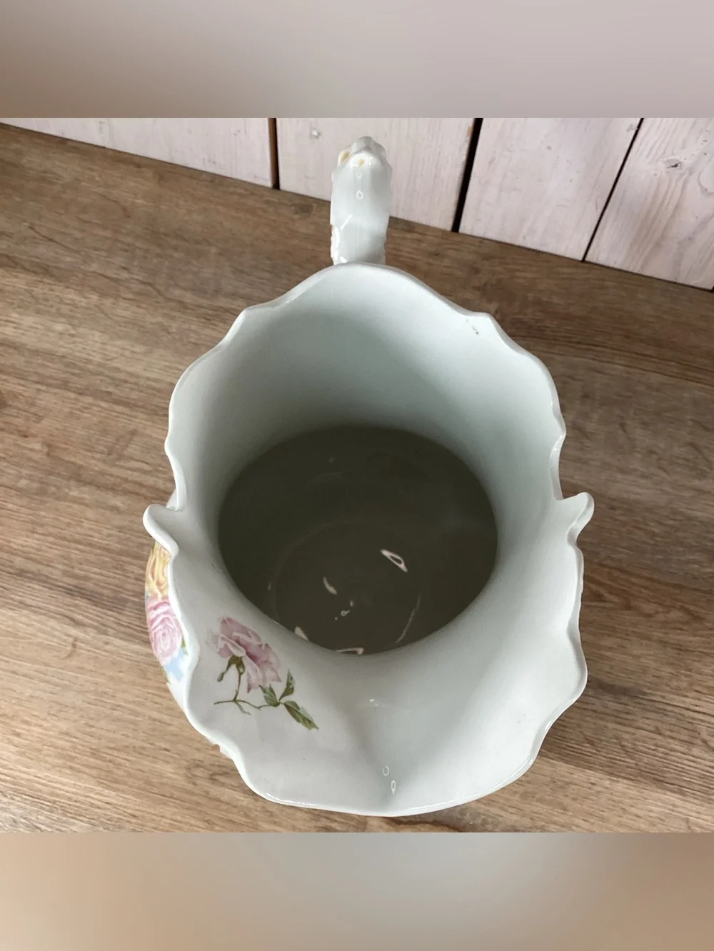 Antique WC Co Semi Porcelain 11” Pitcher Pink & Yellow Roses Gold Leafing Emboss